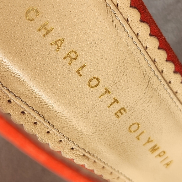 Charlotte Olympia heeled sandals 8.5 scarlet red suede Isadora mesh Made Italy - Picture 11 of 13